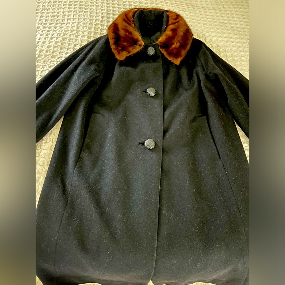 Vintage Union 1950S Retro Wool Knit Swing Coat Mink Fur Collar, Thalhimers